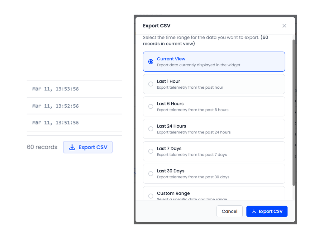 Dashboard CSV Export